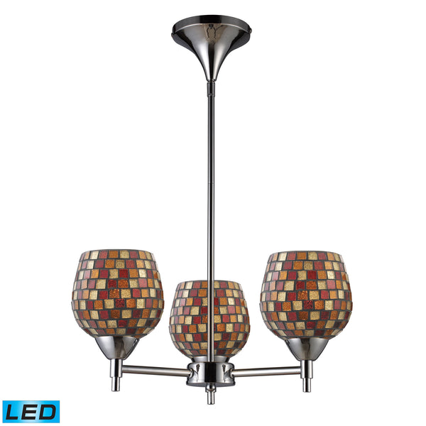 Celina 3 Light LED Chandelier In Polished Chrome And Multi Fusion Glass