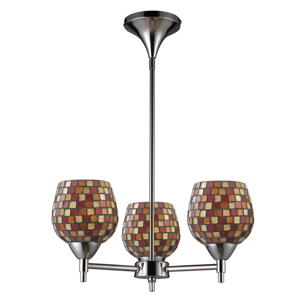 Celina 3 Light Chandelier In Polished Chrome And Multi Fusion Glass