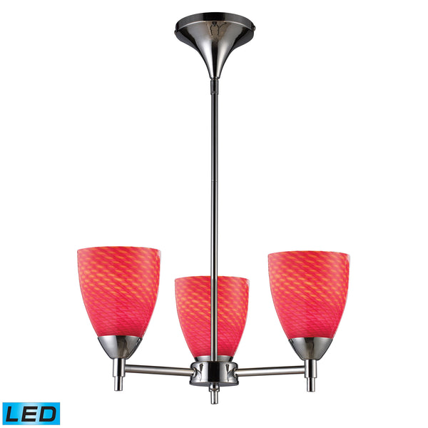 Celina 3 Light LED Chandelier In Polished Chrome And Scarlet Red Glass