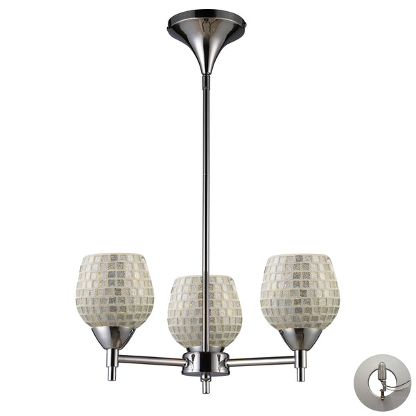 Celina 3 Light Chandelier In Polished Chrome And Silver Glass - Includes Recessed Lighting Kit