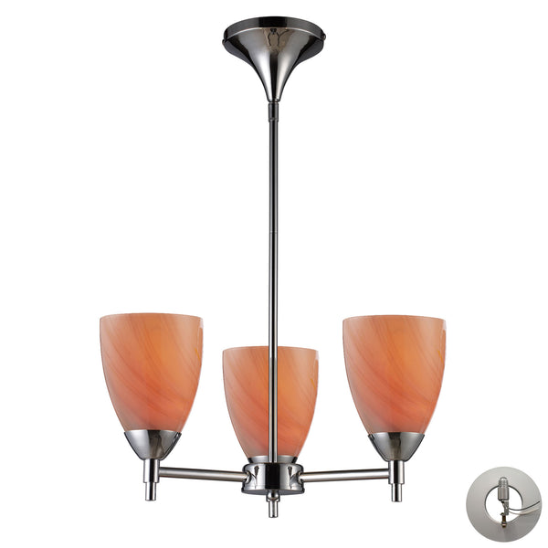 Celina 3 Light Chandelier In Polished Chrome And Sandy Glass - Includes Recessed Lighting Kit
