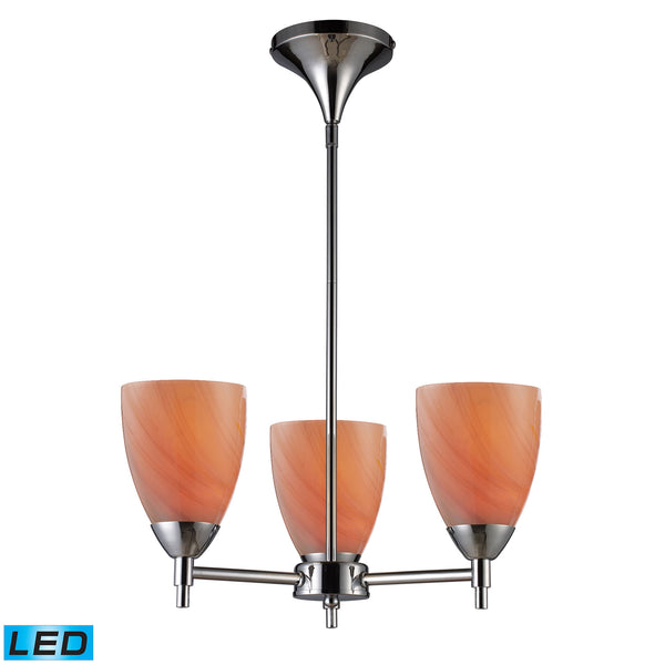 Celina 3 Light LED Chandelier In Polished Chrome And Sandy Glass