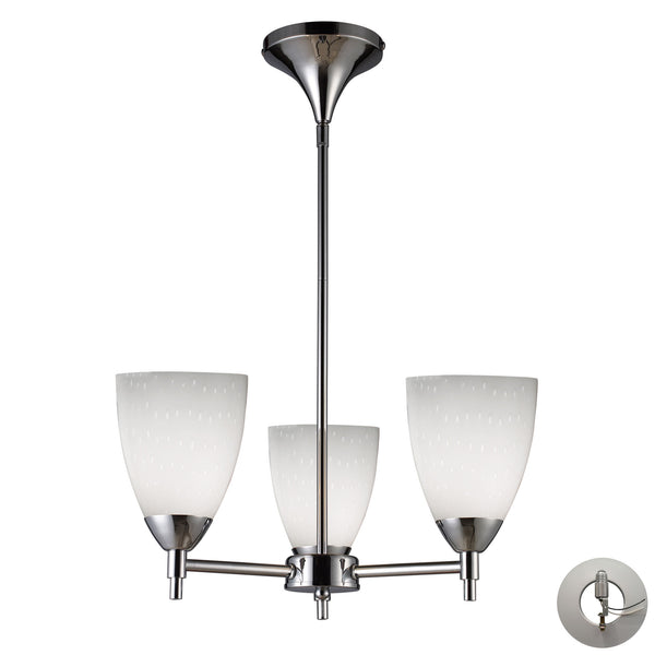 Celina 3 Light Chandelier In Polished Chrome And Simple White - Includes Recessed Lighting Kit