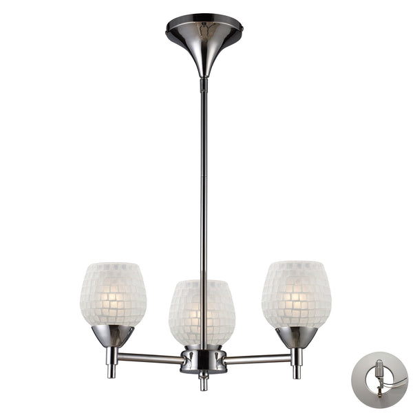 Celina 3 Light Chandelier In Polished Chrome And White - Includes Recessed Lighting Kit