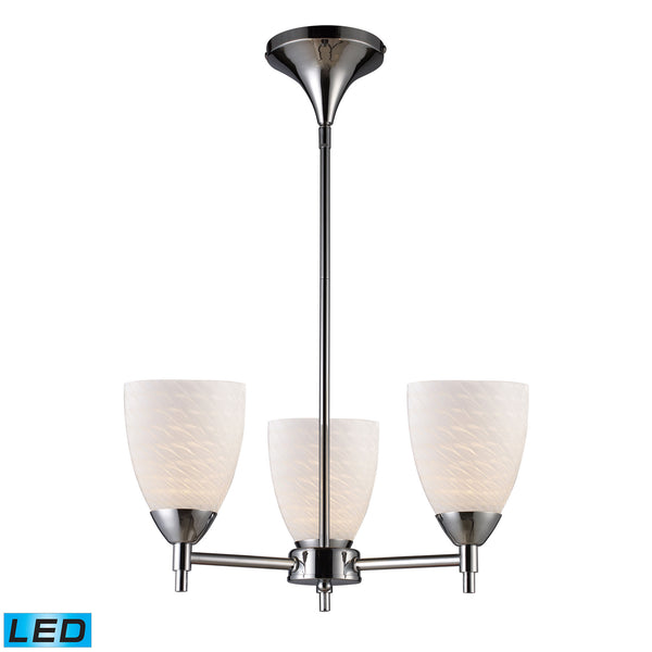 Celina 3 Light LED Chandelier In Polished Chrome And White Swirl Glass