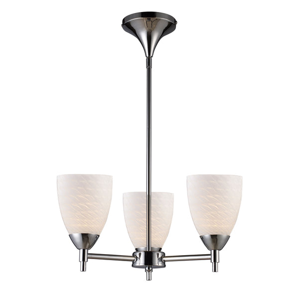 Celina 3 Light Chandelier In Polished Chrome And White Swirl Glass