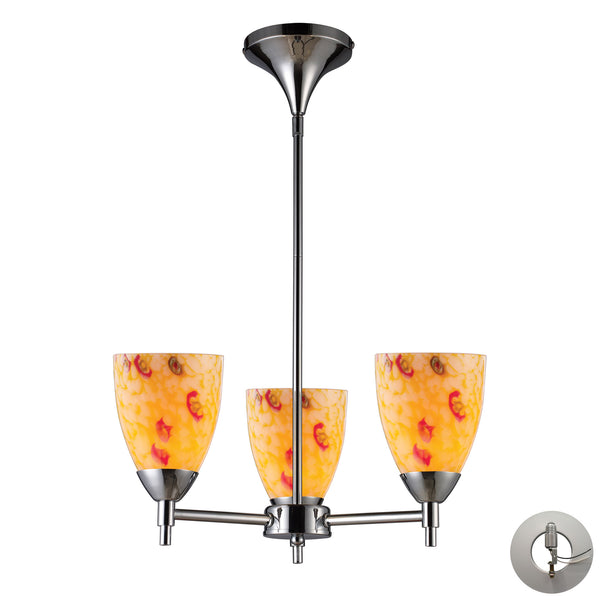 Celina 3 Light Chandelier In Polished Chrome And Yellow Glass - Includes Recessed Lighting Kit