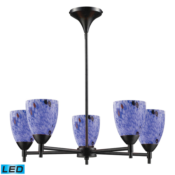 Celina 5 Light LED Chandelier In Dark Rust And Starburst Blue Glass