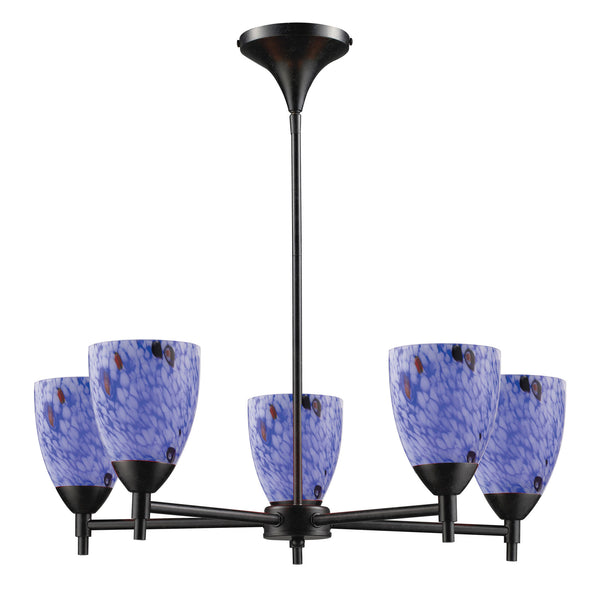 Celina 5 Light Chandelier In Dark Rust And Starburst Blue Glass