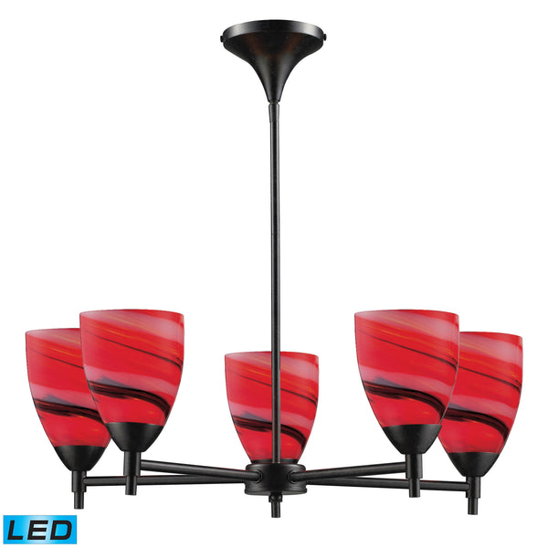 Celina 5 Light LED Chandelier In Dark Rust And Candy Glass