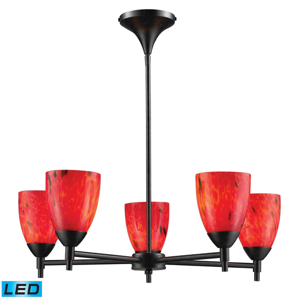 Celina 5 Light LED Chandelier In Dark Rust And Fire Red Glass