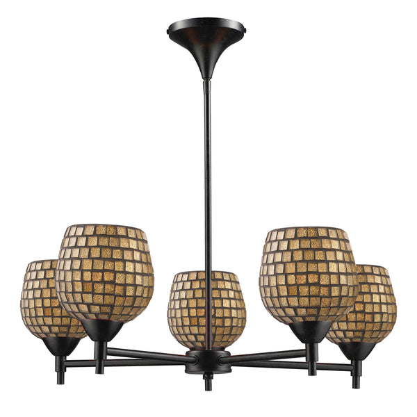 Celina 5 Light Chandelier In Dark Rust And Gold Leaf Glass