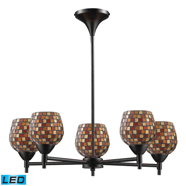 Celina 5 Light LED Chandelier In Dark Rust And Multi Fusion Glass