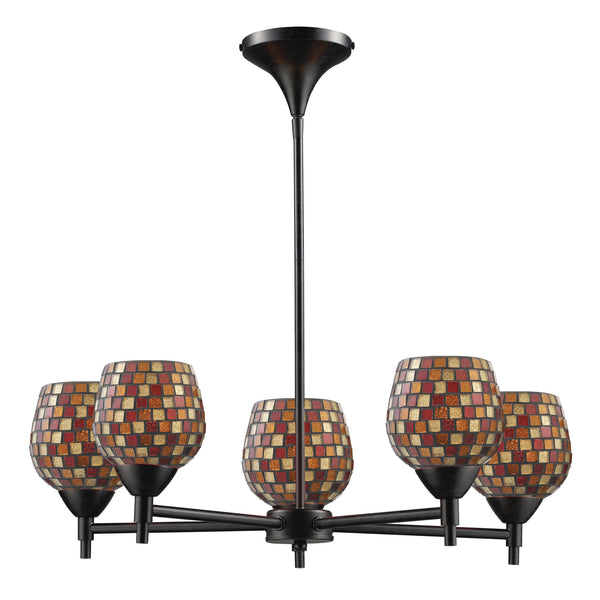 Celina 5 Light Chandelier In Dark Rust And Multi Fusion Glass