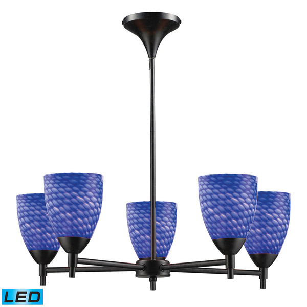 Celna 5 Light LED Chandelier In Dark Rust And Sapphire Glass