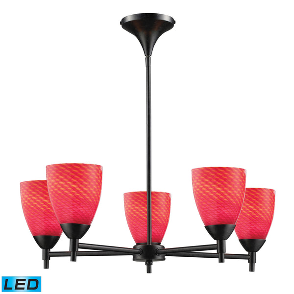 Celina 5 Light LED Chandelier In Dark Rust And Scarlet Red Glass