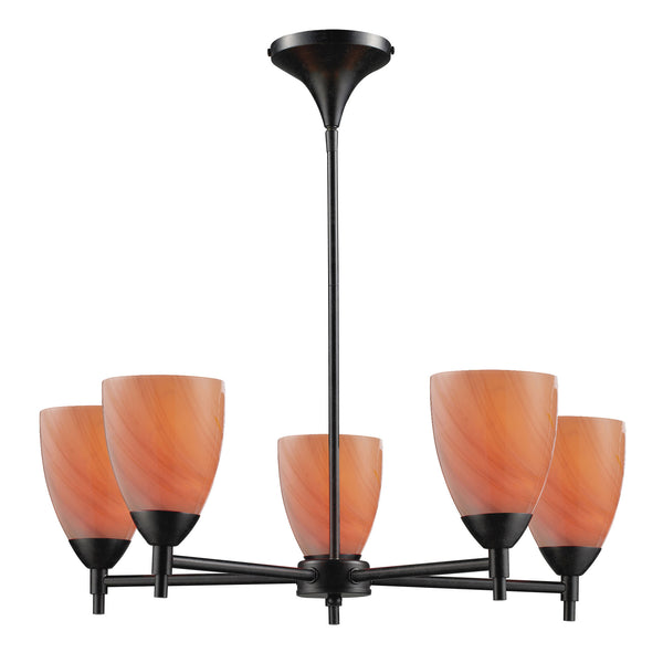 Celina 5 Light Chandelier In Dark Rust And Sandy Glass