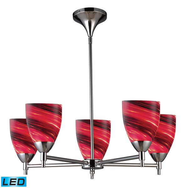 Celina 5 Light LED Chandelier In Polished Chrome And Autumn Glass