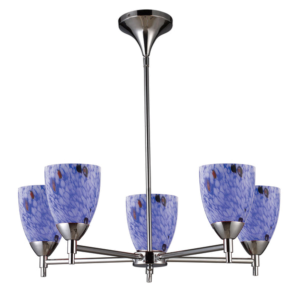 Celina 5 Light Chandelier In Polished Chrome And Starburst Blue Glass