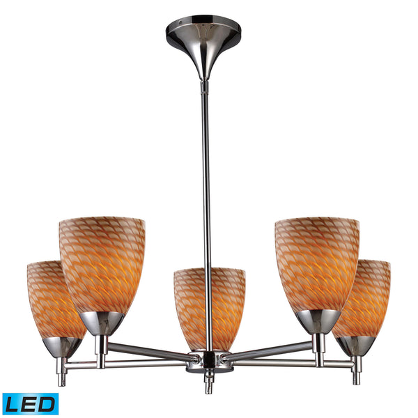 Celina 5 Light LED Chandelier In Polished Chrome And Cocoa Glass