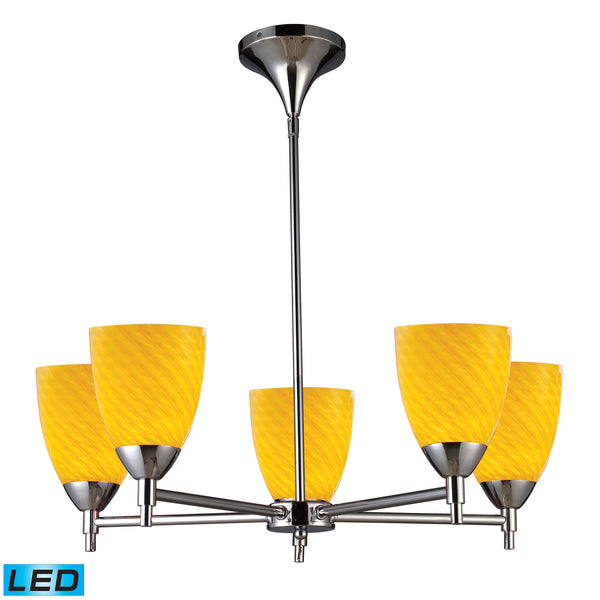 Celina 5 Light LED Chandelier In Polished Chrome And Canary Glass