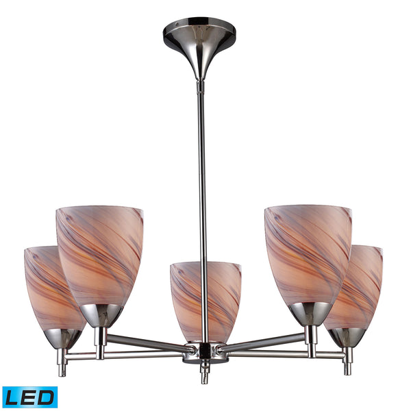 Celina 5 Light LED Chandelier In Polished Chrome And Creme Glass