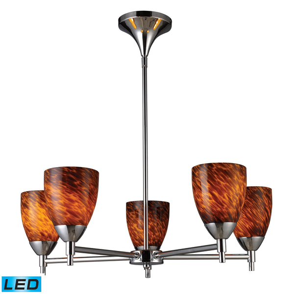 Celina 5 Light LED Chandelier In Polished Chrome And Espresso Glass