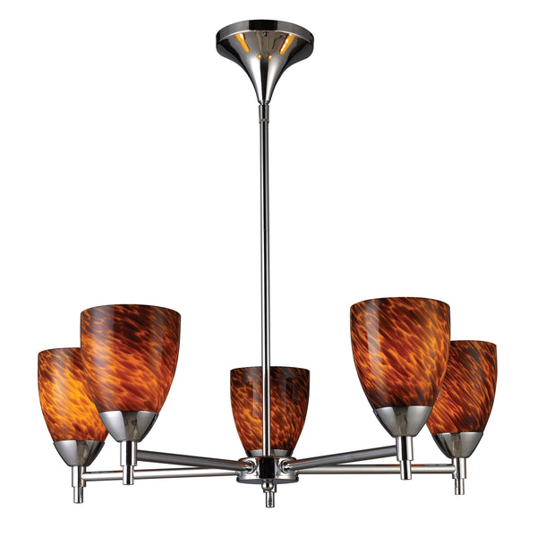 Celina 5 Light Chandelier In Polished Chrome And Espresso Glass