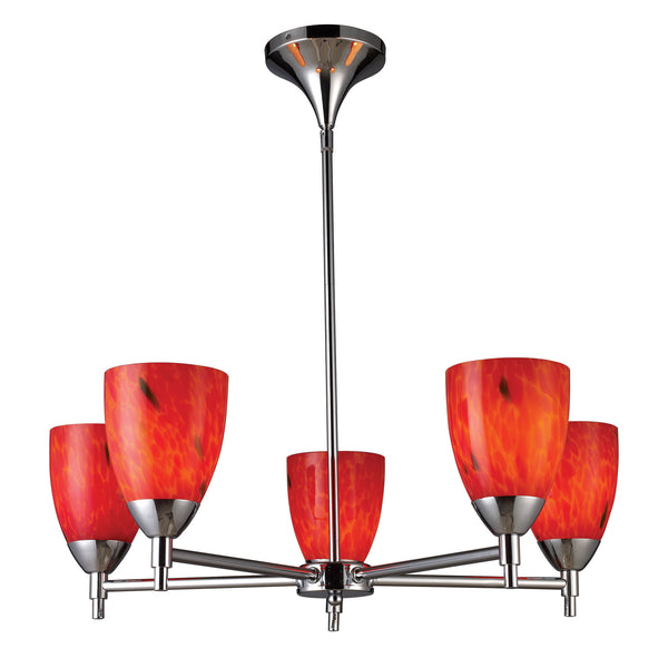 Celina 5 Light Chandelier In Polished Chrome And Fire Red Glass