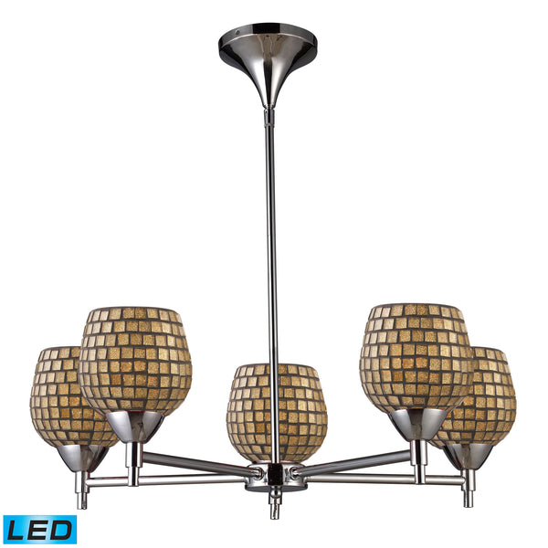 Celina 5 Light LED Chandelier In Polished Chrome And Gold Leaf Glass