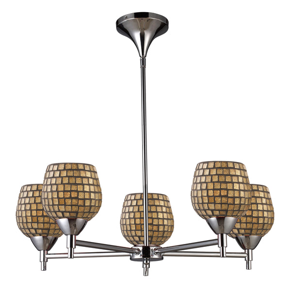 Celina 5 Light Chandelier In Polished Chrome And Gold Leaf Glass