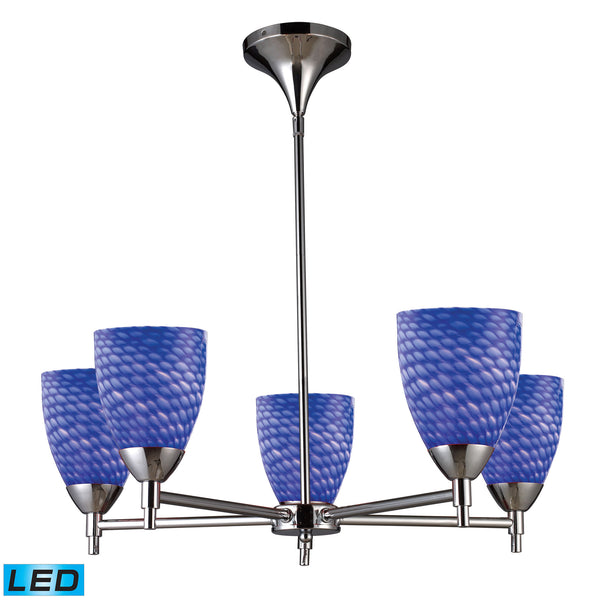 Celina 5 Light LED Chandelier In Polished Chrome And Sapphire Glass