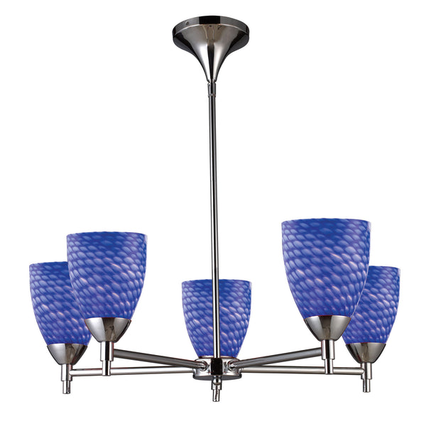 Celina 5 Light Chandelier In Polished Chrome And Sapphire Glass