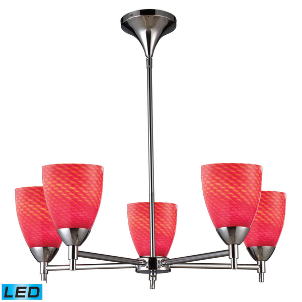 Celina 5 Light LED Chandelier In Polished Chrome And Scarlet Red Glass
