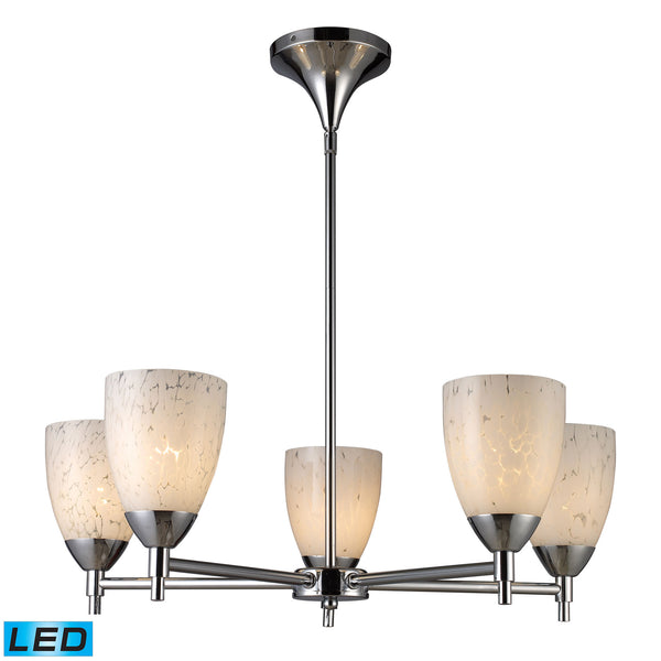 Celina 5 Light LED Chandelier In Polished Chrome And Snow White Glass