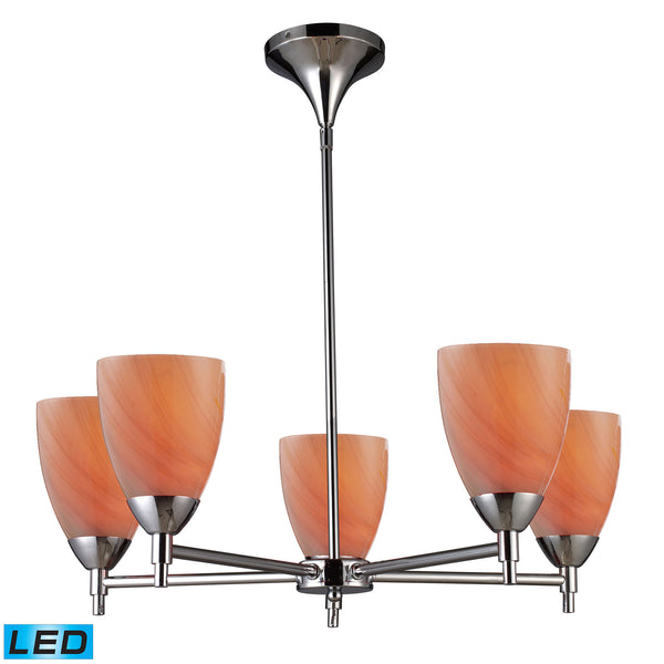 Celina 5 Light LED Chandelier In Polished Chrome And Sandy Glass
