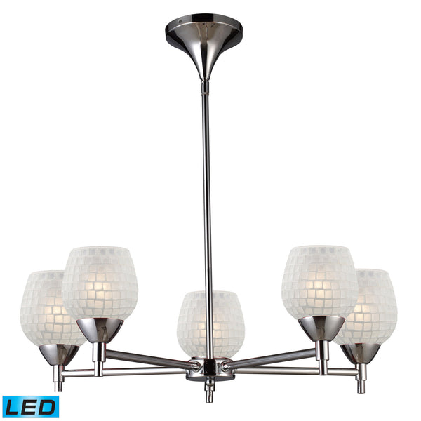 Celina 5 Light LED Chandelier In Polished Chrome And White Glass
