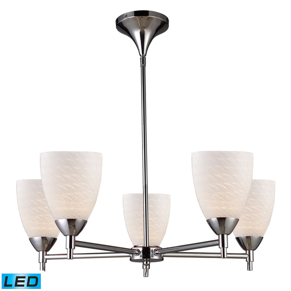 Celina 5 Light LED Chandelier In Polished Chrome And White Swirl Glass