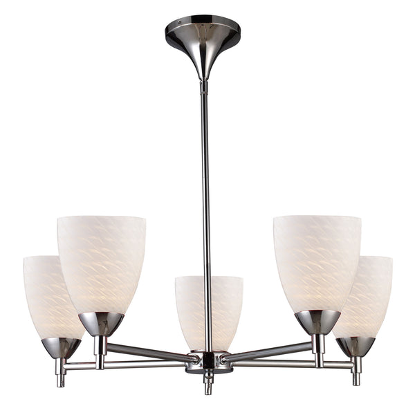 Celina 5 Light Chandelier In Polished Chrome And White Swirl Glass