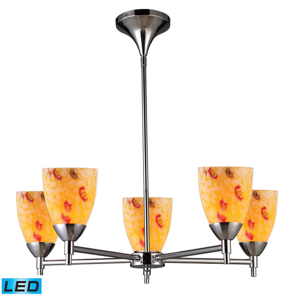 Celina 5 Light LED Chandelier In Polished Chrome And Yellow Glass