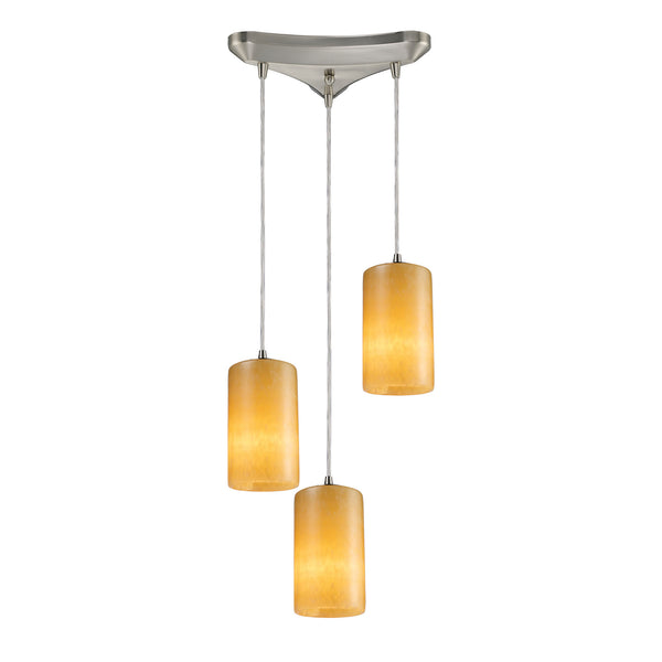Piedra 3 Light Pendant In Satin Nickel And Genuine Stone