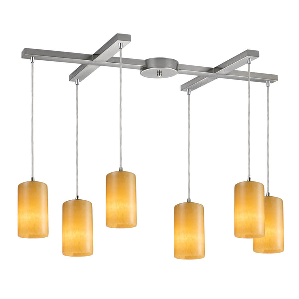 Piedra 6 Light Pendant In Satin Nickel And Genuine Stone