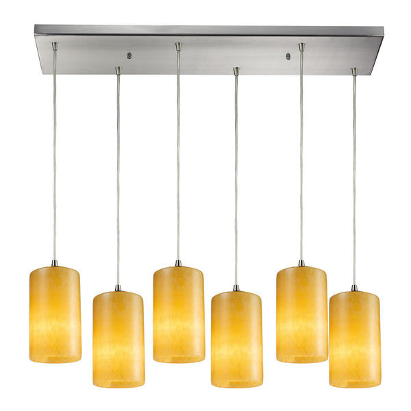 Piedra 6 Light Pendant In Satin Nickel And Genuine Stone