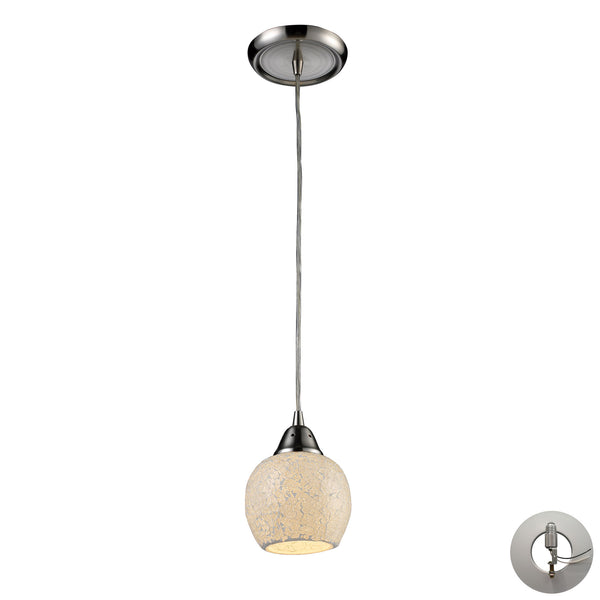 Fission 1 Light Pendant In Satin Nickel And Cloud Glass - Includes Recessed Lighting Kit