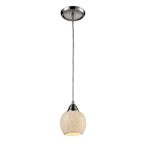 Fission 1 Light LED Pendant In Satin Nickel And Cloud Glass