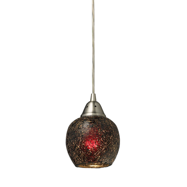 Fission 1 Light LED Pendant In Satin Nickel And Wine Glass