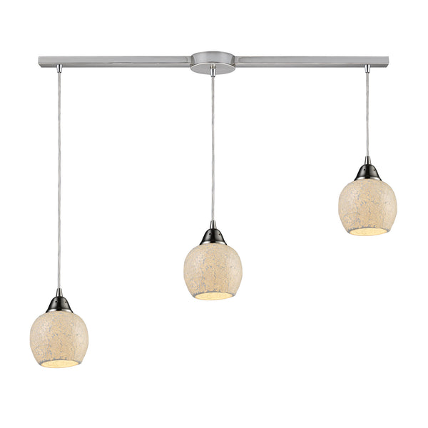 Fission 3 Light Pendant In Satin Nickel And Cloud Glass
