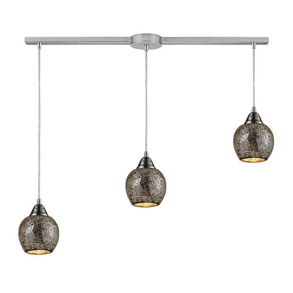 Fission 3 Light Pendant In Satin Nickel And Silver Glass
