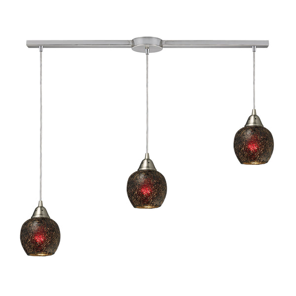Fission 3 Light Pendant In Satin Nickel And Wine Glass