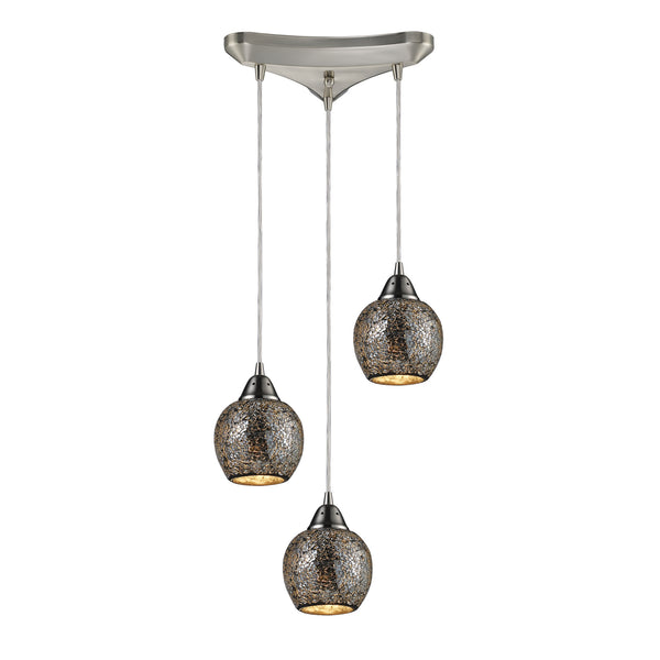 Fission 3 Light Pendant In Satin Nickel And Silver Glass
